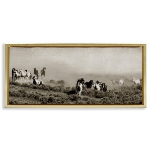 Stupell Industries Dust Up Horse Stampede Floating Frame Canvas Art, Gold, 25" x 11" - 1 of 4