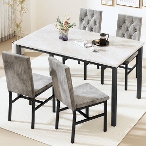 Hooseng 5-Piece Dininng Room Table Set with 4 Uphosltered Dining Chairs, Faux Marble Table Top and Metal Frame Space-Saving Dining Table Set for 4 - 1 of 4