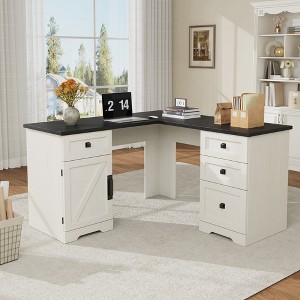 Farmhouse 60" Executive L Shaped Desk, Home Office Desk with File Drawers and Storage Cabinet, Corner Computer Desk - 1 of 4
