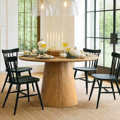 Extendable Dining Room Table,47" Wood Round Dining Table for Dining Room,Kitchen,Farmhouse-Tanpinhause