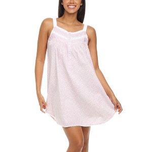 ADR Women's Cotton Nightgown, Sleeveless Lace Trimmed Button Up Short Vintage Night Dress Gown - 1 of 4