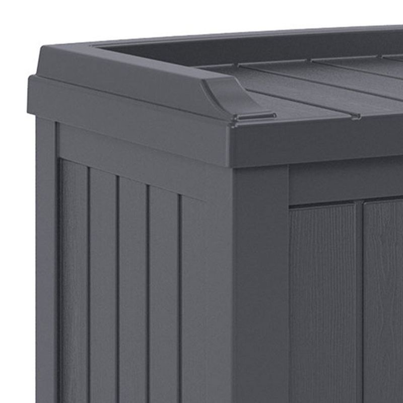 Suncast 22-Gallon Outdoor Patio Backyard Deck Box Storage Bench and 30-Gallon Hideaway Trash Waste Bin with Latching Lid, Cyberspace, 5 of 7