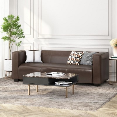 Elegant Dark Brown Upholstered 3-Seat Sofa with Tuxedo Design, Birch Wood Legs and Modern Block Silhouette for Living Room-Maison Boucle