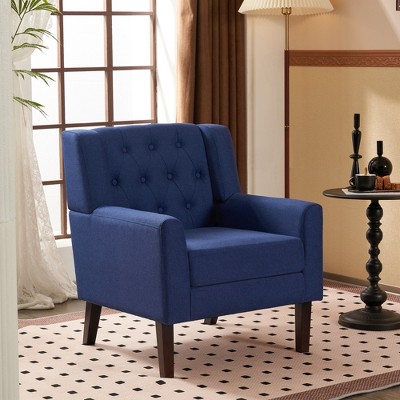 Beautyolove Comfy Modern Accent Chair Blue Fabric Upholstered Mid Century Armchair