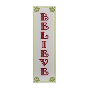 Transpac Believe Porch Plaque Freestanding Sign Indoor Christmas Decoration Red Wood Leaner Gift for Holidays and Celebrations - 1 of 1