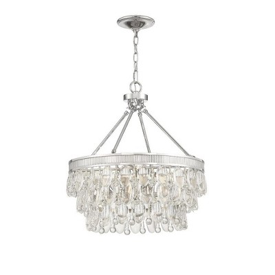 Windham Warm Brass Crystal LED Pendant with Polished Nickel Accents