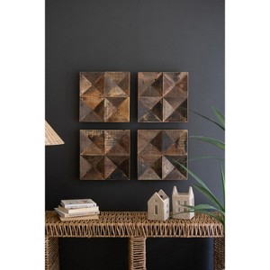 Recycled Wood Panel Wall Art, 13.5" Square, Natural Brown Finish, Set of Four By Kalalou - 1 of 4