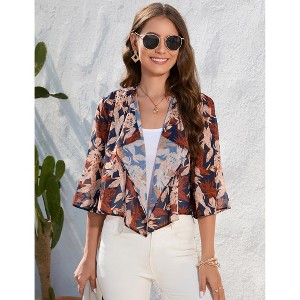 Womens Cardigan Open Front 3/4 Sleeve Lapel Collar Shrugs Lightweight Cardigan,Maple Leaf - 2XL - 1 of 4