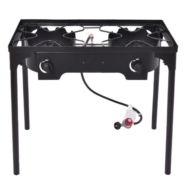 Costway Double Burner Gas Propane Cooker Outdoor Picnic Stove Stand BBQ Grill, 4 of 11