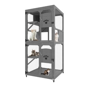 YOOCOZZ Catio  Indoor and Outdoor Cat Enclosure Window Access, 4 Tiers Cat House with Wheels, Resting Box & Waterproof Roof-Gray - 1 of 4