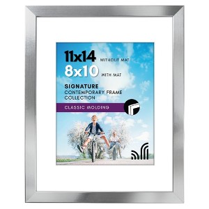 Americanflat 11x14 Picture Frame in Silver - Displays 8x10 With Mat and 11x14 Without Mat - Composite Wood with Polished Glass - 1 of 4