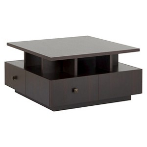 Campfield Modern Tiered Design Coffee Table Espresso - HOMES: Inside + Out: Sliding Drawers, Open Shelves - 1 of 4