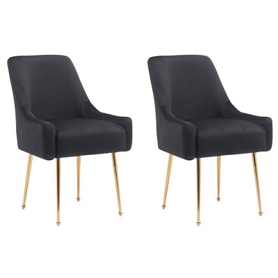 Tufted Velvet Golden Legs Dining Chair with Pulling Handle and Adjustable Foot Nails(Set of 2)