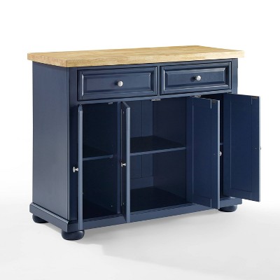 Navy Solid Wood Butcher Block Kitchen Island with Storage