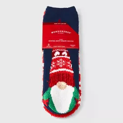 Kids' Gnome 2pk Cozy Crew Socks with Gift Card Holder - Wondershop™ Navy Blue M/L