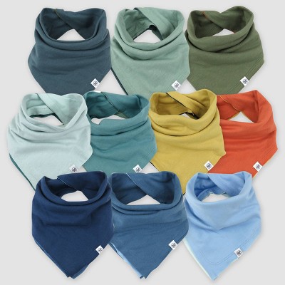 Image of Honest Baby Organic Cotton 10pk Rainbow Gems Reversible Bandana Bib Burp Cloth - Blue