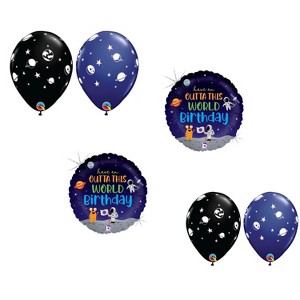 LOONBALLOON Space, Alien, Rocket Theme Balloon Set, 2x Birthday Outta This World Holographic Balloons and 4x latex balllons - 1 of 1