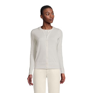 Lands' End Women's Fine Gauge Cotton Cardigan Sweater - 1 of 4