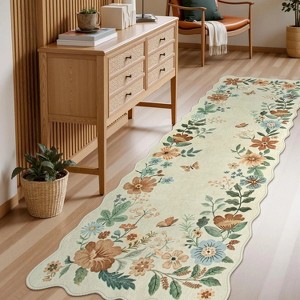 Floral rug (2'x6') for hallway, kitchen rug, ultra-thin soft, non-slip, washable, stain-resistant, bohemian style velvet rug - 1 of 4