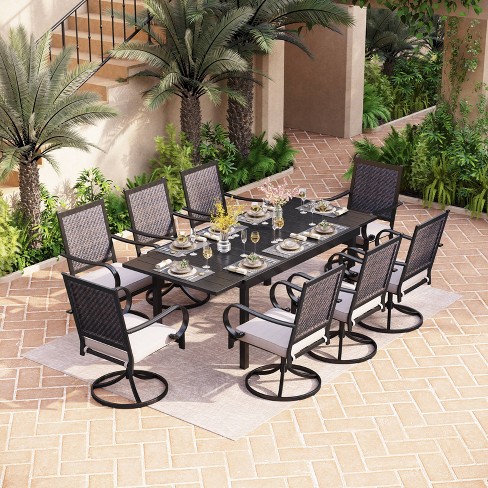 9pc Patio Dining Set With 360 Swivel Chairs With Cushions And Rectangle ...