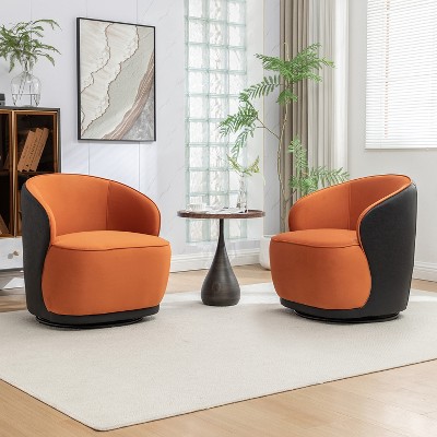 SEYNAR Modern Velvet and PU Leather 360 Degree Swivel Accent Chair Set of 2