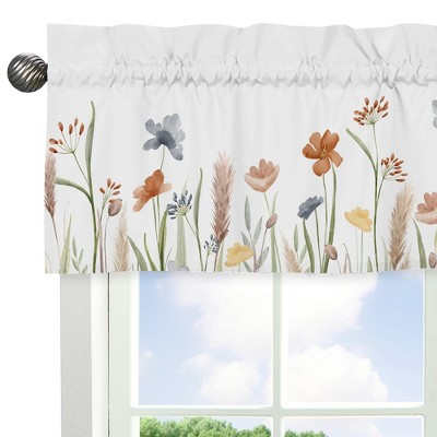 Sage Green Watercolor Floral Garden 54" Window Valance
