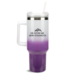 100 North He Gives Me New Strength He Moves Mountains Wrap-Around 40 Oz. Stainless Steel Water Bottle Coffee Mug, Spill & Leak Resistant, Travel - 1 of 4