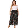 Agnes Orinda Women's Plus Size Floral Printed Mid Rise Wide Leg Long Casual Palazzo Pants - 3 of 4