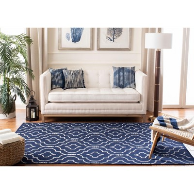 Navy and Ivory Geometric Handwoven Wool Area Rug