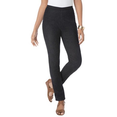 Plus Size Black Elasticated Stretch Straight Leg Trousers - Petite