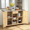 Solid Fir Wood Kitchen Island with Stainless Steel Foldable Countertop, Spice/Towel Racks & Bottle Opener, 400lb Capacity - 3 of 4