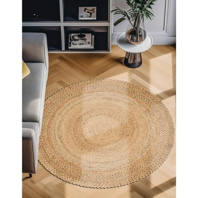 Handmade Round Brown Braided Jute Area Rug