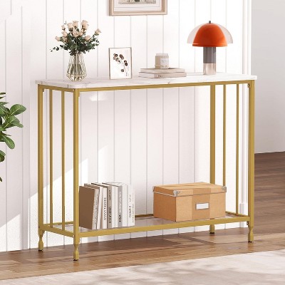 Console Table, Behind Couch Table, Industrial Hallway Table with Glass Shelf and Metal Frame, Narrow Entryway Table