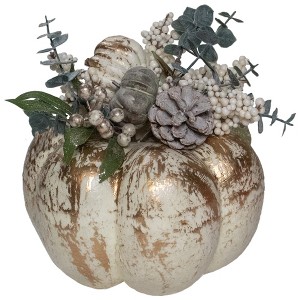 Northlight 9" White and Gold Pumpkins Fall Harvest Arrangement - 1 of 4