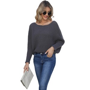 Coolmee Women's Fall Sweaters 2025 Casual Long Batwing Sleeve Loose Off Shoulder Knit Pullovers Tops - 1 of 4
