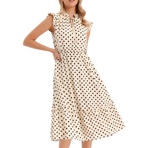 Женские платья INSPIRE CHIC Women's Polka Dot Summer Ruffle Sleeve Tie V Neck Casual Beach Vacation Midi Dresses Large Apricot
