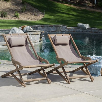 Set Of 2 Portable Folding Beach Hanging Chair,Outdoor Lounge Polyester Chair With Pillow,Wood Beach Chair For Beach Backyard-Coolbibila