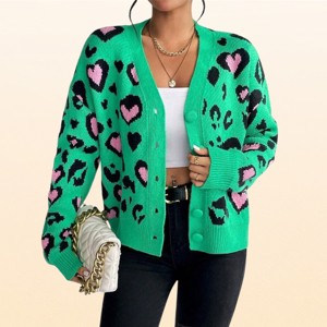 EadianDree Womens Leopard Cardigan Sweater V Neck Long Sleeve