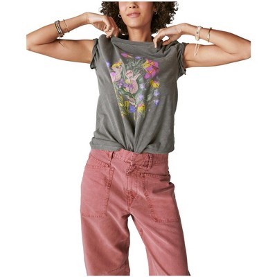 Lucky Brand Womens Faded Neon Floral Graphic T-Shirt