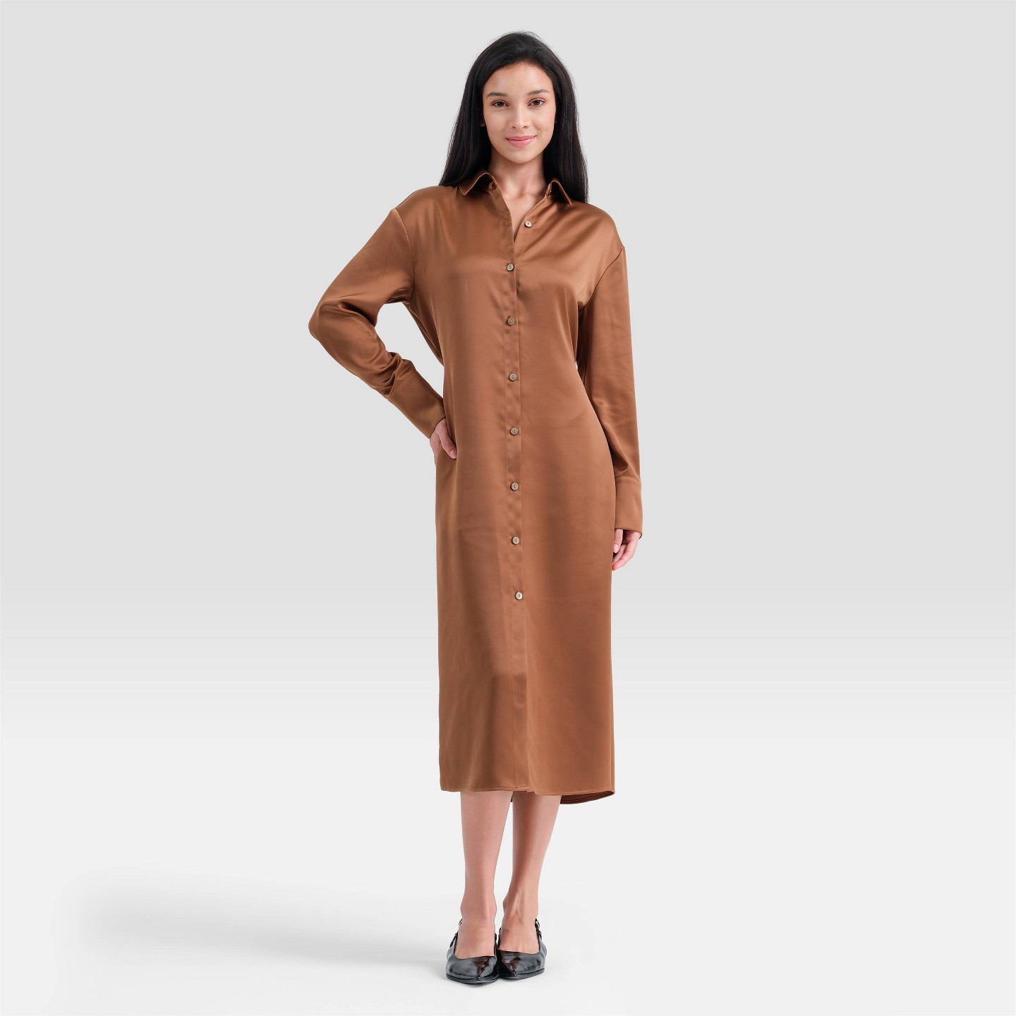 Женское платье A New Day Long Sleeve Tie-Waist Midi Shirtdress — фото 1