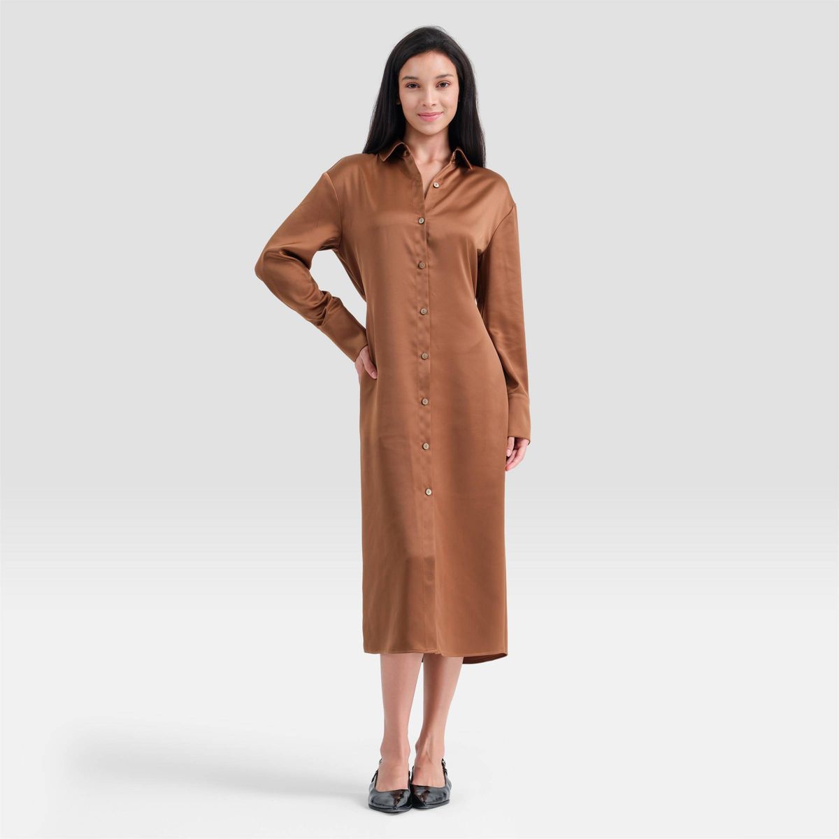 Women's Long Sleeve Tie-Waist Midi Shirtdress - A New Day™ - thumbnail 6