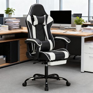 KWPZQEB Ergonomic Office Chair with Footrest, Height Adjustable Racing Style Computer Chair w/ Lumbar Support, High Back & Linkage Armrests - 1 of 4