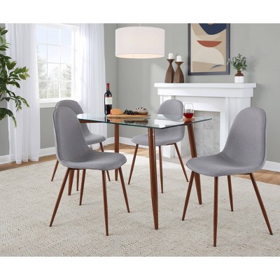 Mid-Century Modern 5-Piece Glass Top Dining Set with Gray Chairs