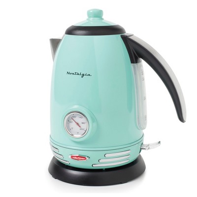 Nostalgia WK17AQ Retro 1.7-Liter Stainless Steel Electric Water Kettle with Strix Thermostat, Aqua