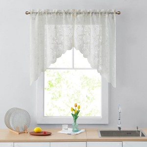 HLC.ME Joyce Semi Sheer Kitchen Swag Curtain Panels - Rod Pocket for Small Windows, Kitchen & Bathroom - Set of 2 - 1 of 4