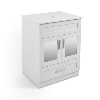 ELECWISH 24 in. W x 18 in. D x 32.5 in. H Bath Vanity Cabinet in White with Mirror Set