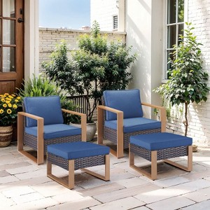 Gymojoy 4 Pieces Outdoor Patio Club Chair Ottoman High Back Chair Ottoman Set - 1 of 4