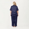 Anna-Kaci Lounge Women's PLus Size Satin Pajama Set with Short Sleeve Button Front Top and Relaxed Straight Leg Pants - 4 of 4