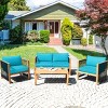 Costway 4 PCS Wood Outdoor Patio Furniture Set with Cushions White Red Cushion Cover Sets White+Red/Turquoise - 2 of 4
