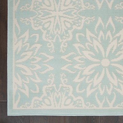 Elegant Ivory/Green Floral Synthetic 5'3" x 7'3" Easy-Care Rug